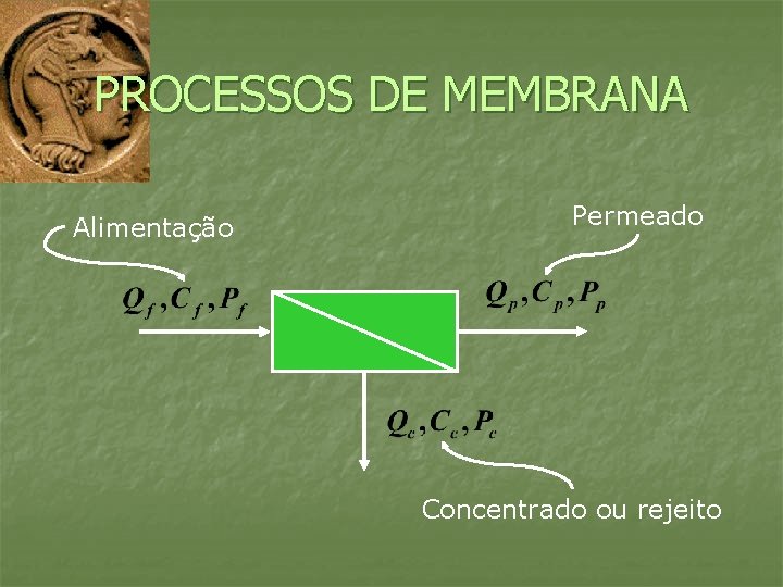 PROCESSOS DE MEMBRANA Alimentação Permeado Concentrado ou rejeito 