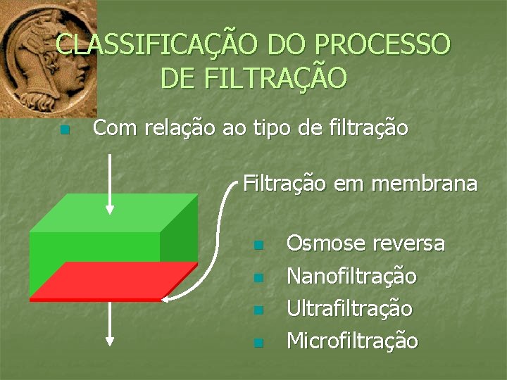 CLASSIFICAÇÃO DO PROCESSO DE FILTRAÇÃO n Com relação ao tipo de filtração Filtração em