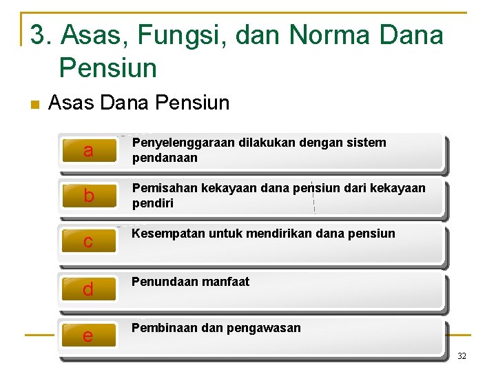 3. Asas, Fungsi, dan Norma Dana Pensiun n Asas Dana Pensiun a Penyelenggaraan dilakukan