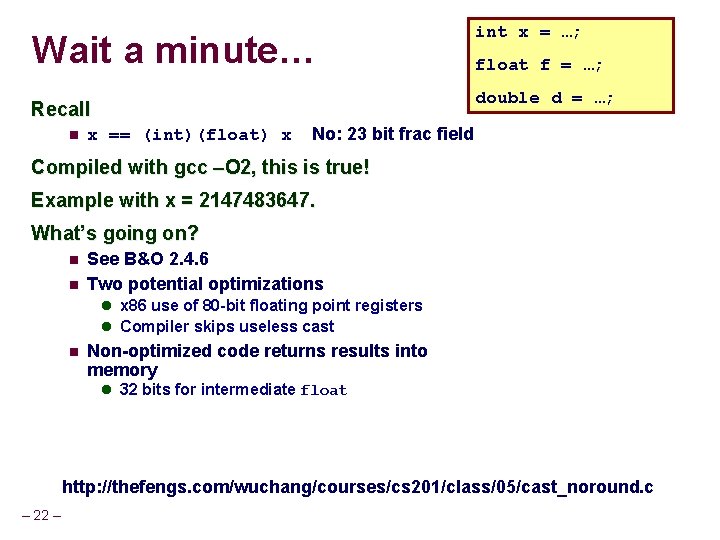 Wait a minute… float f = …; double d = …; Recall int x