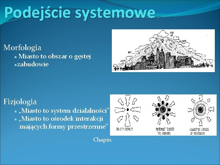 Podejście systemowe Morfologia Miasto to obszar o gęstej nzabudowie n Fizjologia „Miasto to system