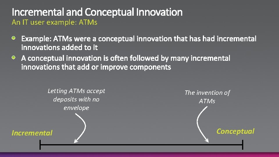 An IT user example: ATMs Letting ATMs accept deposits with no envelope Incremental The