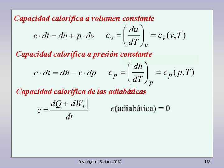 Capacidad calorífica a volumen constante Capacidad calorífica a presión constante Capacidad calorífica de las