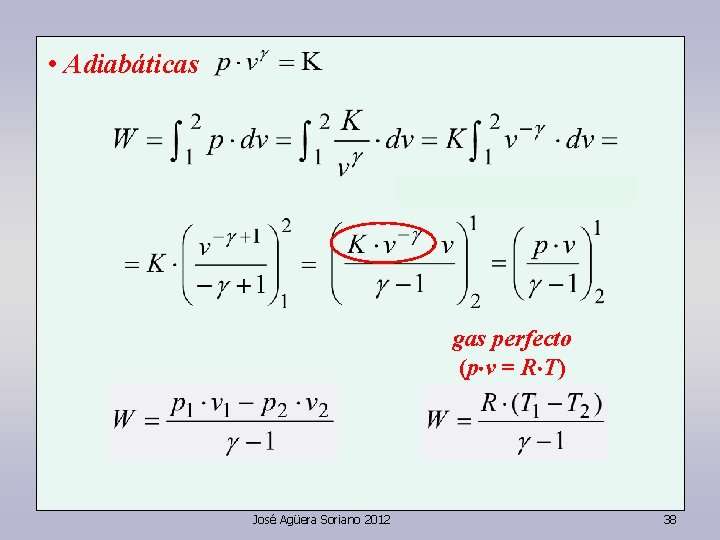  • Adiabáticas gas perfecto (p v = R T) José Agüera Soriano 2012