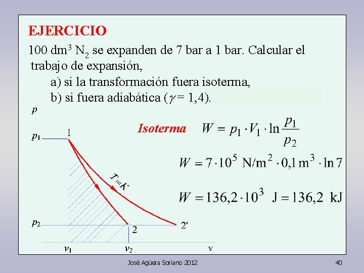 EJERCICIO 100 dm 3 N 2 se expanden de 7 bar a 1 bar.