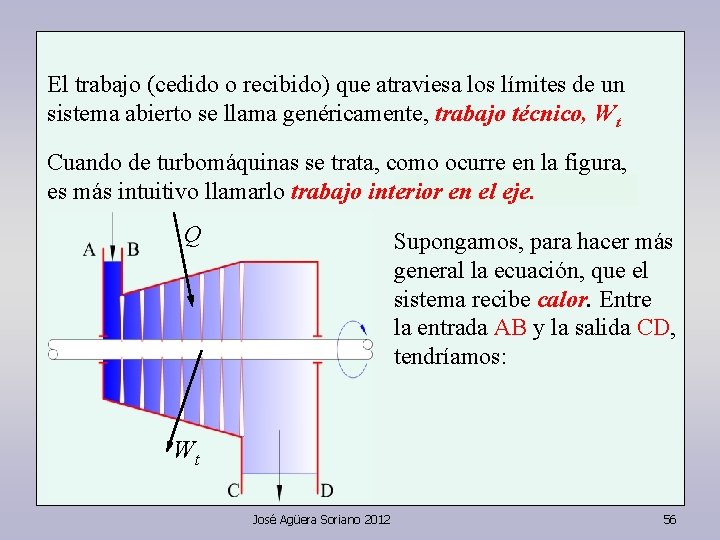 El trabajo (cedido o recibido) que atraviesa los límites de un sistema abierto se