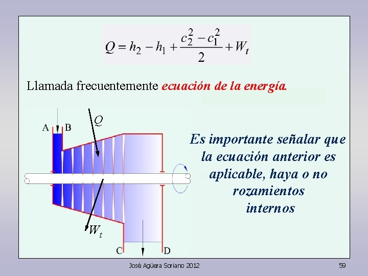 Llamada frecuentemente ecuación de la energía. Q Es importante señalar que la ecuación anterior