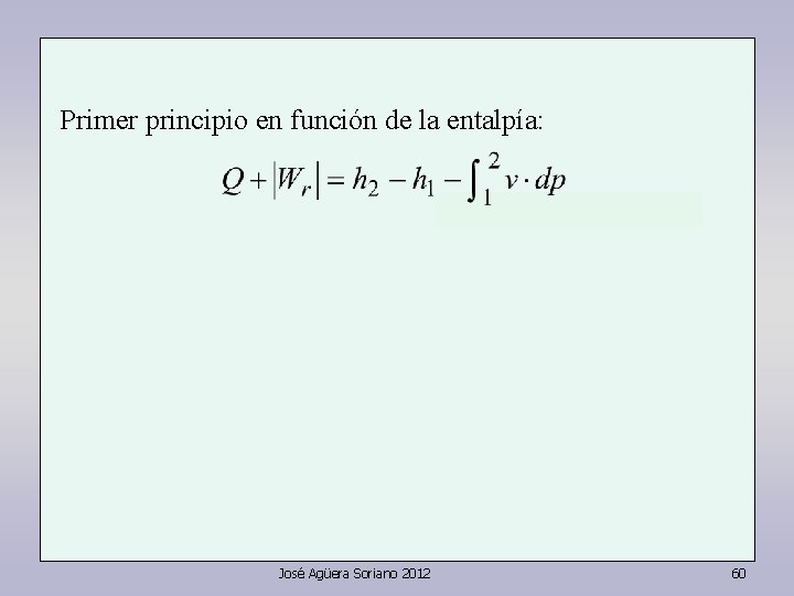 Primer principio en función de la entalpía: José Agüera Soriano 2012 60 