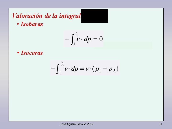 Valoración de la integral • Isobaras • Isócoras José Agüera Soriano 2012 68 