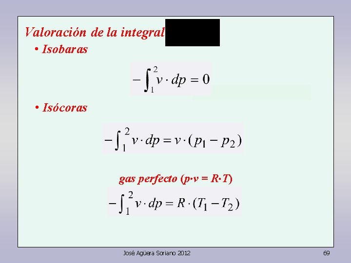 Valoración de la integral • Isobaras • Isócoras gas perfecto (p v = R