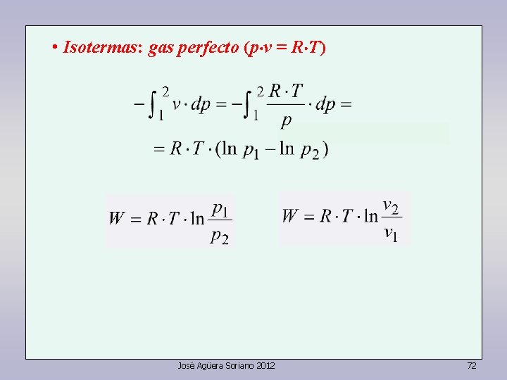  • Isotermas: gas perfecto (p v = R T) José Agüera Soriano 2012