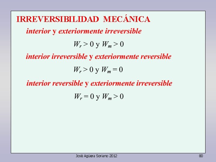 IRREVERSIBILIDAD MECÁNICA José Agüera Soriano 2012 80 