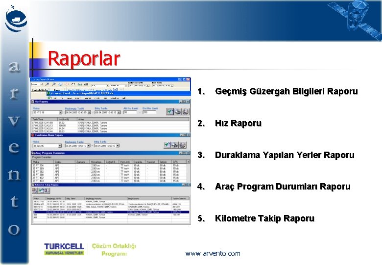 Raporlar 1. Geçmiş Güzergah Bilgileri Raporu 2. Hız Raporu 3. Duraklama Yapılan Yerler Raporu