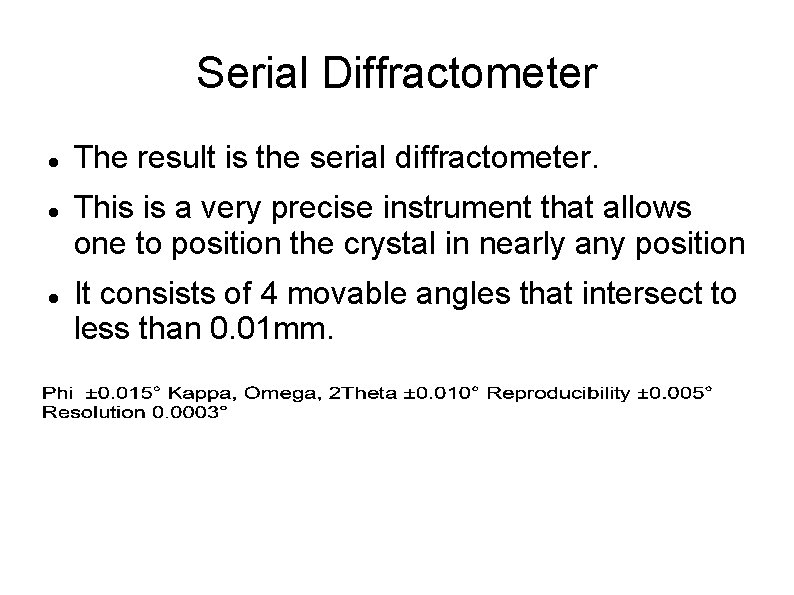 Serial Diffractometer The result is the serial diffractometer. This is a very precise instrument