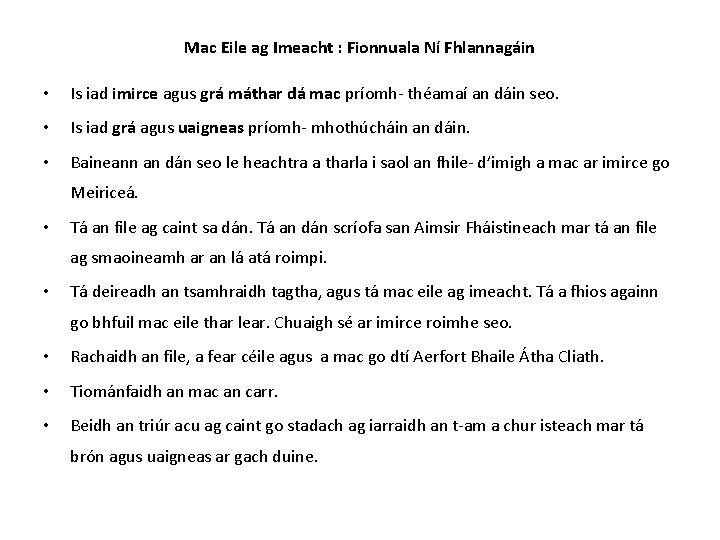 Mac Eile ag Imeacht : Fionnuala Ní Fhlannagáin • Is iad imirce agus grá