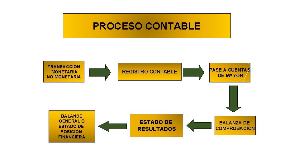 PROCESO CONTABLE TRANSACCION MONETARIA NO MONETARIA BALANCE GENERAL O ESTADO DE POSICION FINANCIERA REGISTRO