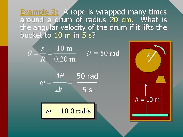 Example 3: A rope is wrapped many times around a drum of radius 20