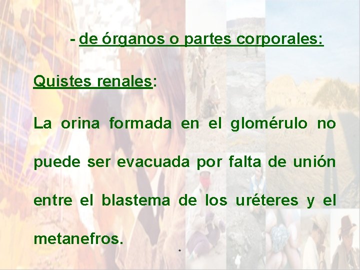 - de órganos o partes corporales: Quistes renales: La orina formada en el glomérulo - de órganos o partes corporales: Quistes renales: La orina formada en el glomérulo