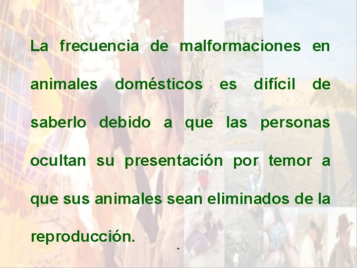 La frecuencia de malformaciones en animales domésticos es difícil de saberlo debido a que La frecuencia de malformaciones en animales domésticos es difícil de saberlo debido a que