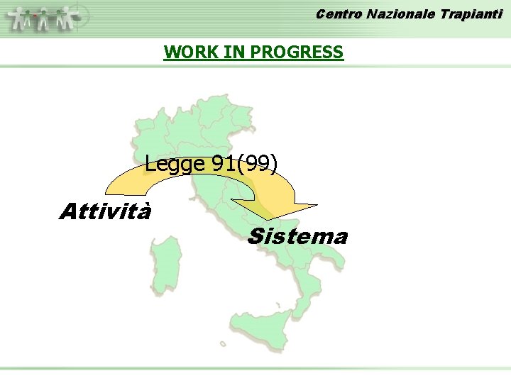 Centro Nazionale Trapianti WORK IN PROGRESS Legge 91(99) Attività Sistema 