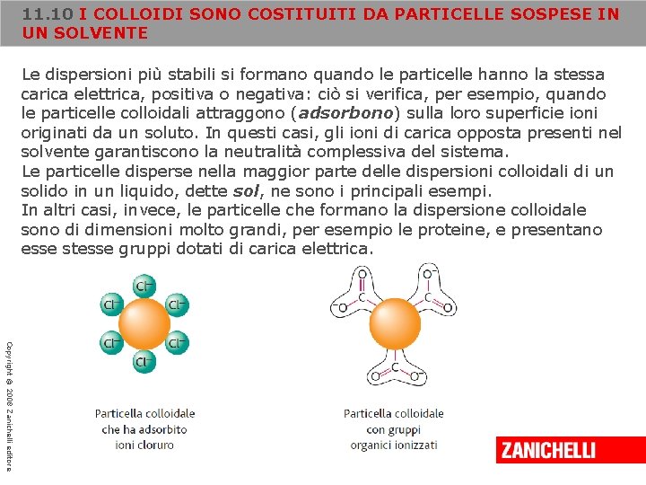 11. 10 I COLLOIDI SONO COSTITUITI DA PARTICELLE SOSPESE IN UN SOLVENTE Le dispersioni