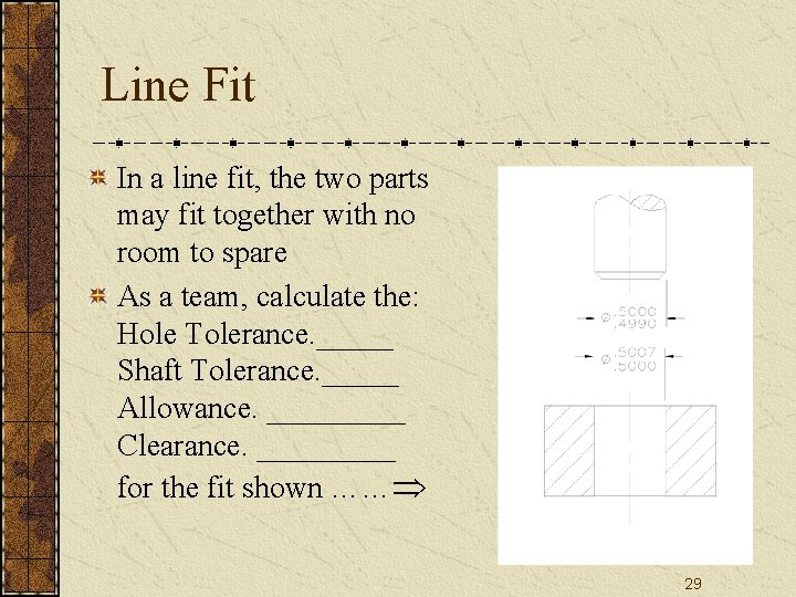 Line Fit In a line fit, the two parts may fit together with no Line Fit In a line fit, the two parts may fit together with no