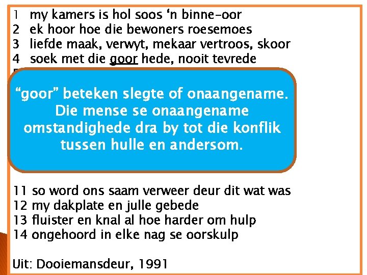 1 2 3 4 5 my kamers is hol soos ‘n binne-oor ek hoor