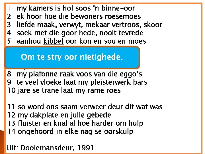 1 2 3 4 5 my kamers is hol soos ‘n binne-oor ek hoor