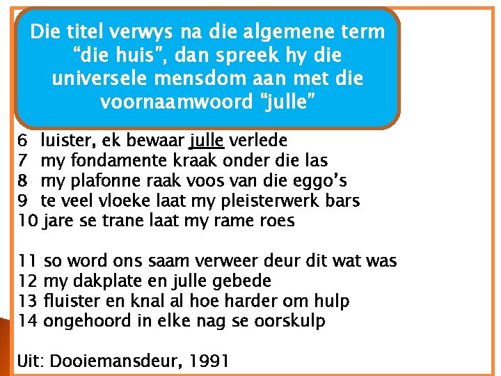 1 my kamers is hol soos ‘n binne-oor titel hoe verwys na die algemene