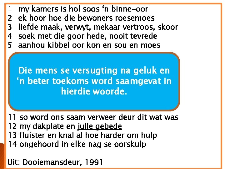 1 2 3 4 5 my kamers is hol soos ‘n binne-oor ek hoor