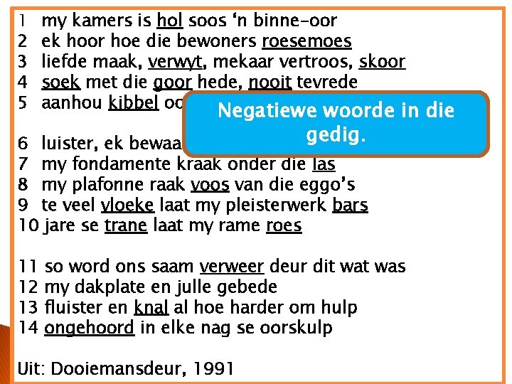 1 2 3 4 5 my kamers is hol soos ‘n binne-oor ek hoor