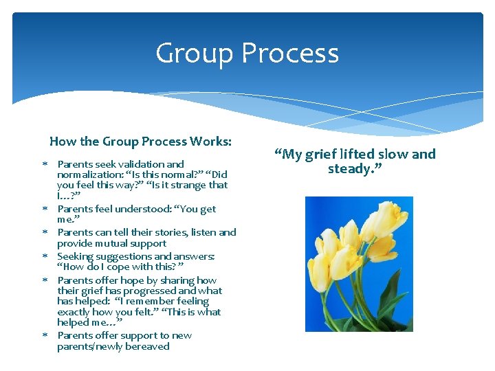 Group Process How the Group Process Works: Parents seek validation and normalization: “Is this Group Process How the Group Process Works: Parents seek validation and normalization: “Is this