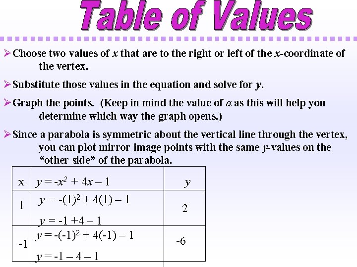 ØChoose two values of x that are to the right or left of the