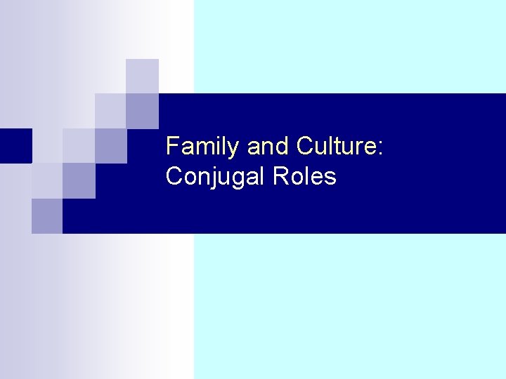Family and Culture: Conjugal Roles 
