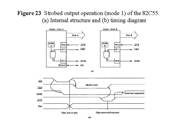 Figure 23 Strobed output operation (mode 1) of the 82 C 55. (a) Internal