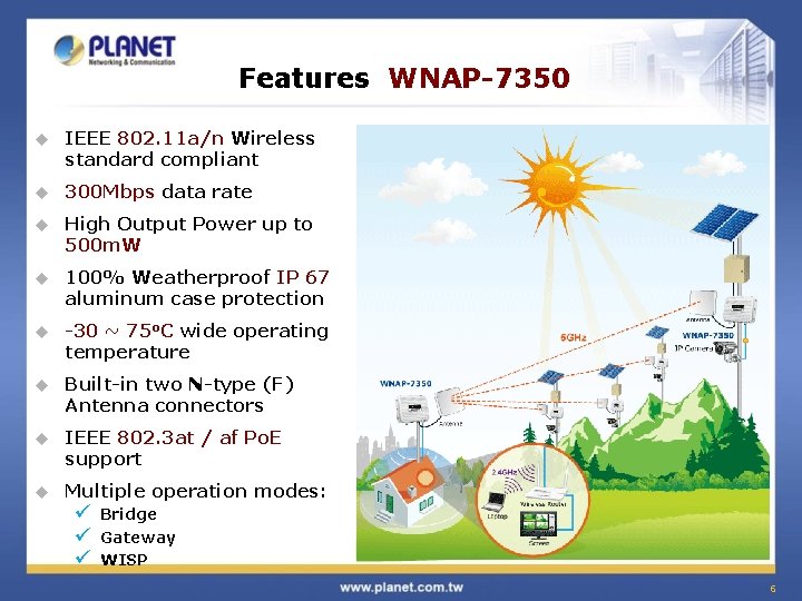 Features WNAP-7350 u IEEE 802. 11 a/n Wireless standard compliant u 300 Mbps data