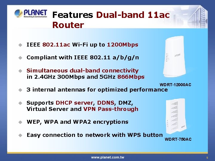 Features Dual-band 11 ac Router u IEEE 802. 11 ac Wi-Fi up to 1200