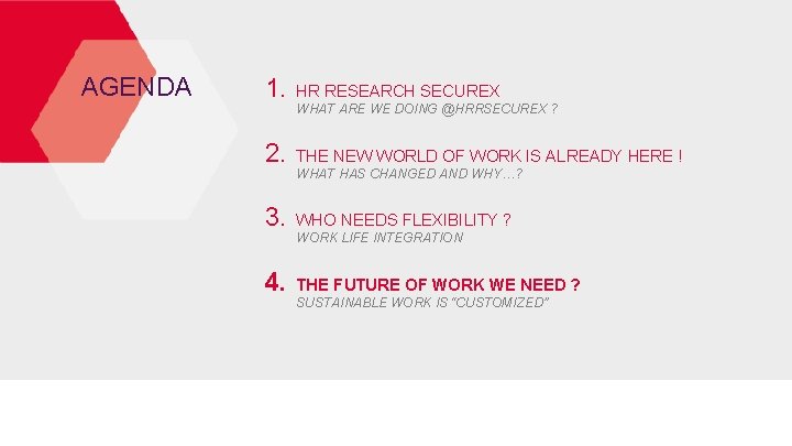 AGENDA 1. HR RESEARCH SECUREX 2. THE NEW WORLD OF WORK IS ALREADY HERE