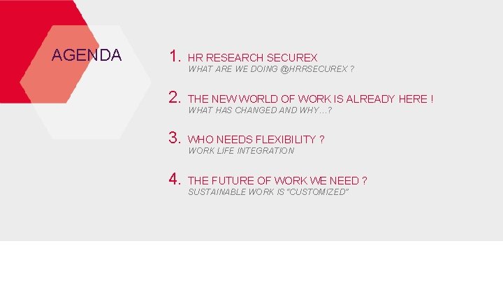 AGENDA 1. HR RESEARCH SECUREX 2. THE NEW WORLD OF WORK IS ALREADY HERE