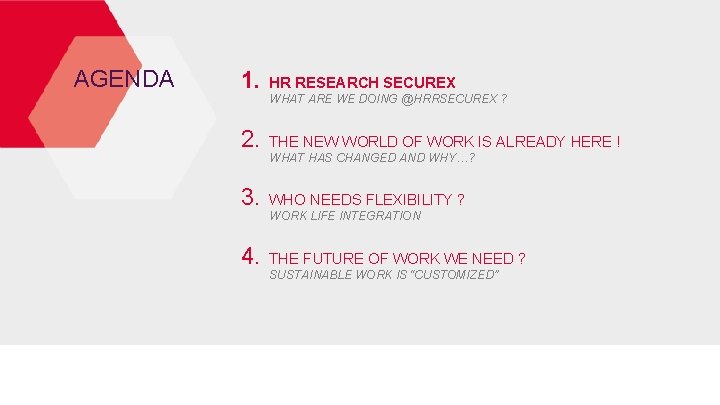 AGENDA 1. HR RESEARCH SECUREX 2. THE NEW WORLD OF WORK IS ALREADY HERE