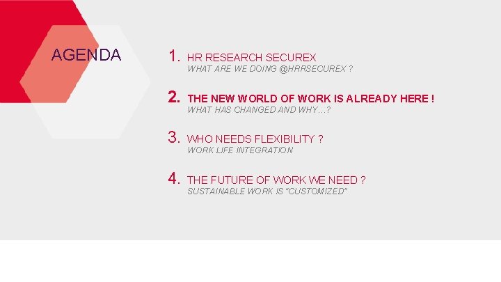 AGENDA 1. HR RESEARCH SECUREX 2. THE NEW WORLD OF WORK IS ALREADY HERE