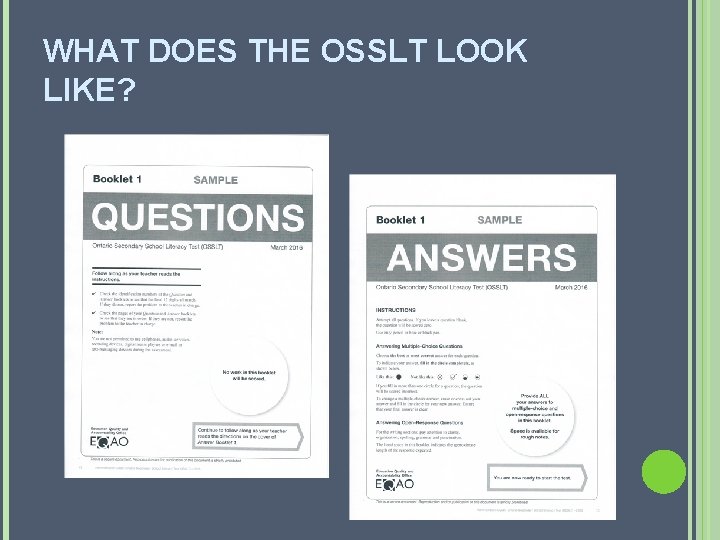 WHAT DOES THE OSSLT LOOK LIKE? WHAT DOES THE OSSLT LOOK LIKE?