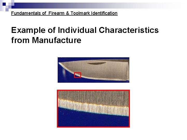 Fundamentals of Firearm & Toolmark Identification Example of Individual Characteristics from Manufacture Fundamentals of Firearm & Toolmark Identification Example of Individual Characteristics from Manufacture