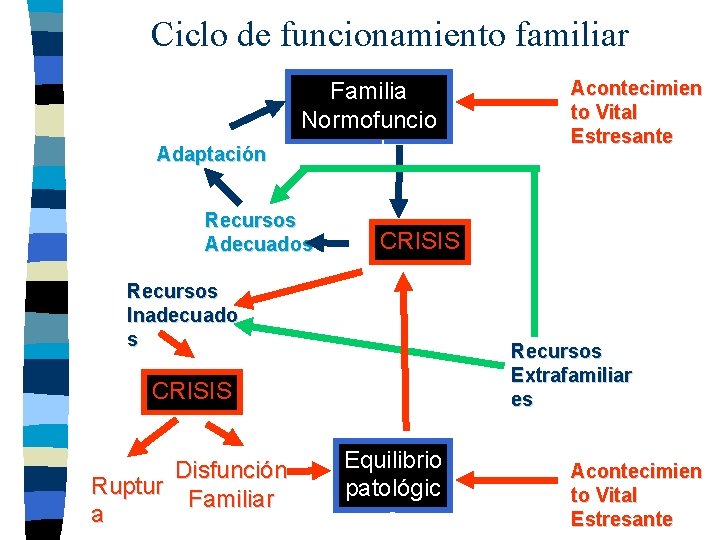 Ciclo de funcionamiento familiar Adaptación Familia Normofuncio nal Recursos Adecuados CRISIS Recursos Inadecuado s