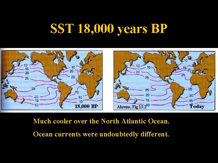SST 18, 000 years BP 18, 000 BP Ahrens, Fig 13. 2 Much cooler