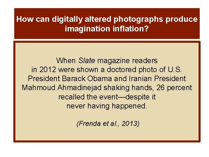 How can digitally altered photographs produce imagination inflation? When Slate magazine readers in 2012