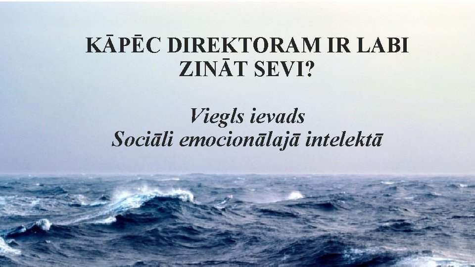 KĀPĒC DIREKTORAM IR LABI ZINĀT SEVI? Viegls ievads Sociāli emocionālajā intelektā 