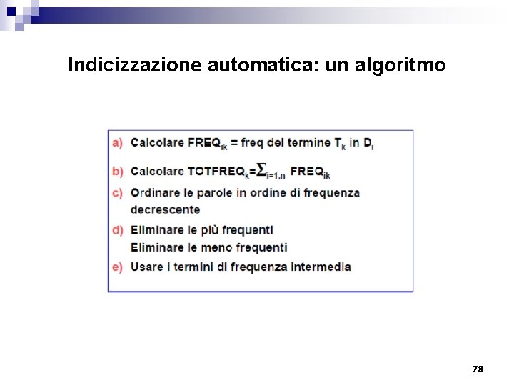 Indicizzazione automatica: un algoritmo 78 