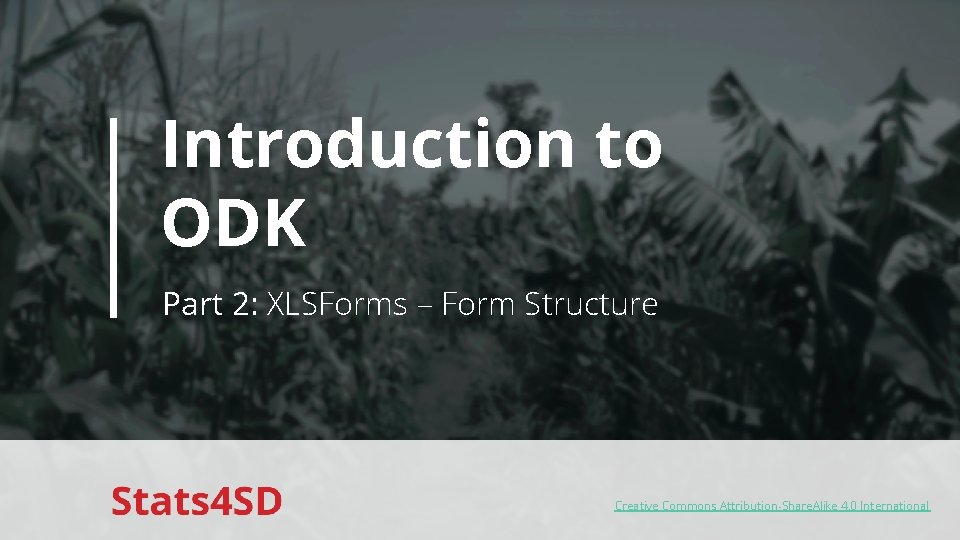 Introduction to ODK Part 2: XLSForms – Form Structure Creative Commons Attribution-Share. Alike 4.