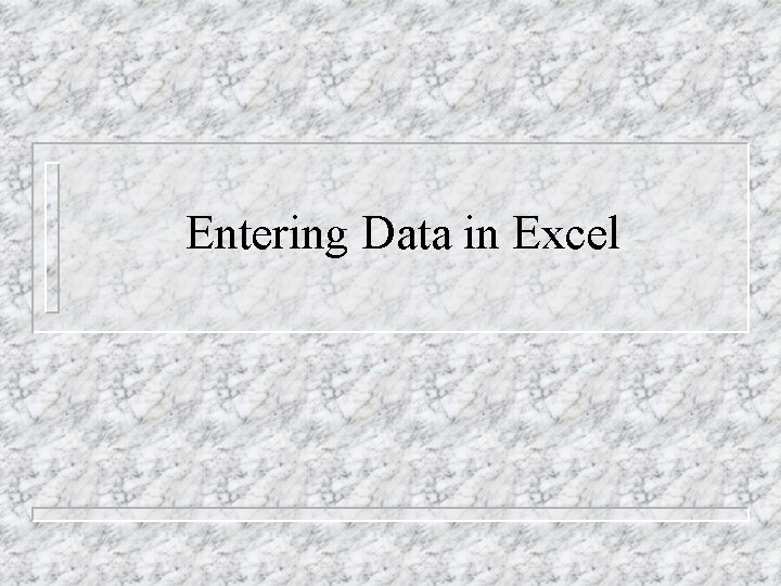 Entering Data in Excel 